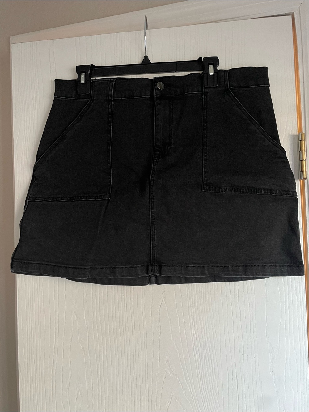 Black Denim Mini Skirt - Women's Casual Pocket Skirt